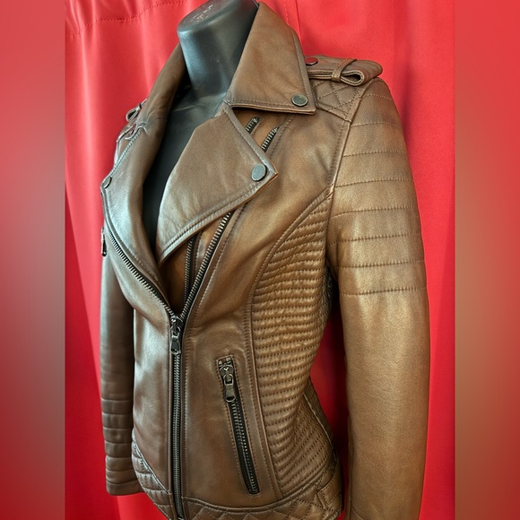 Leonardo Real Leather Brown Moto Jacket - Picture 3 of 8